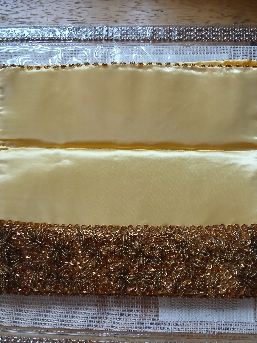 Vintage Gold Satin Beaded Clutch Purse Made in Hong Kong Vintage